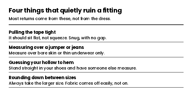 Four things that ruin a dress fitting when you measure yourself at home