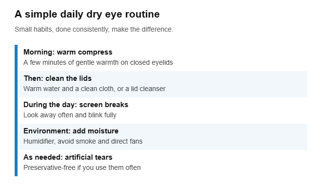 Dry eye relief at home daily routine