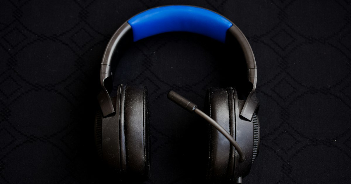 Close-up of a gaming headset with boom microphone
