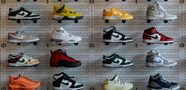 Measure your foot size at home – shoes on display in a store