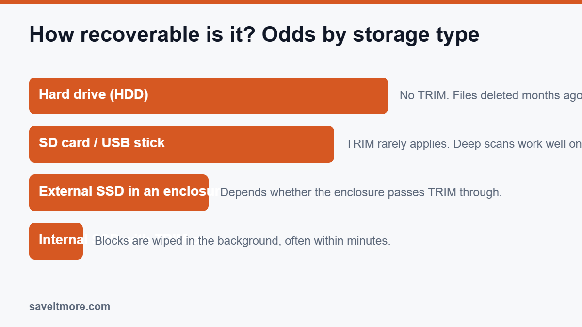 Data recovery odds by storage type including the SSD TRIM problem