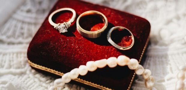Three gold and silver rings laid out together, representative of Jeulia jewelry on sale for Black Friday